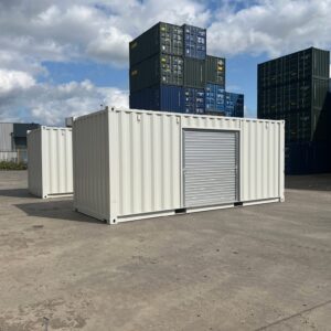 20ft custom one trip shipping container – roller shutter & ral 7035 respray